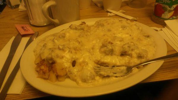 Biscuits and sausage gravy with homefries