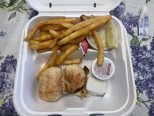 Crab stuffed flounder with fries