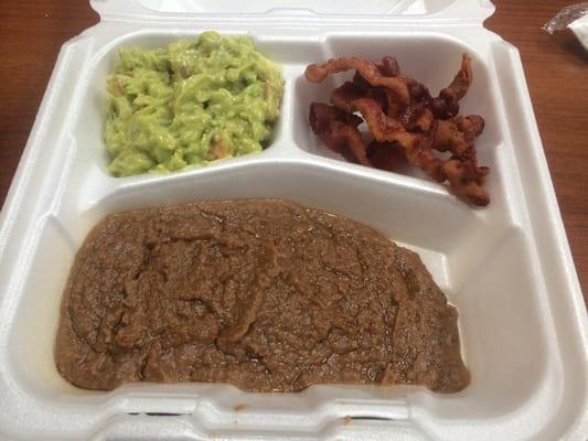 Breakfast! Bacon, guacamole, and refried beans - so good!