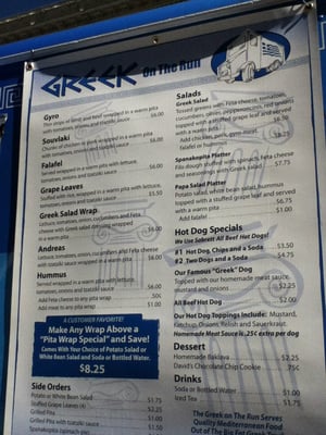 Menu listed on the truck