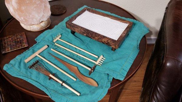 Desktop zen garden made out of Claro walnut