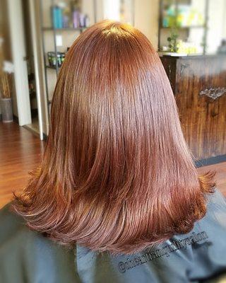 Pretty auburn color using Olaplex.