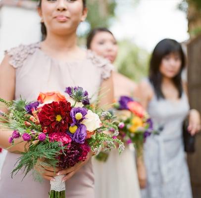 bridesmaids at helen and chris' wedding at franciscan gardens in san juan capistrano, ca