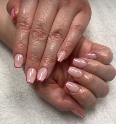 Light Pink with Dark Pink French Tip Gel-X set.