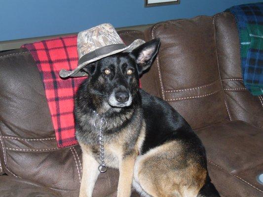 Sadie has her hat on and ready to travel