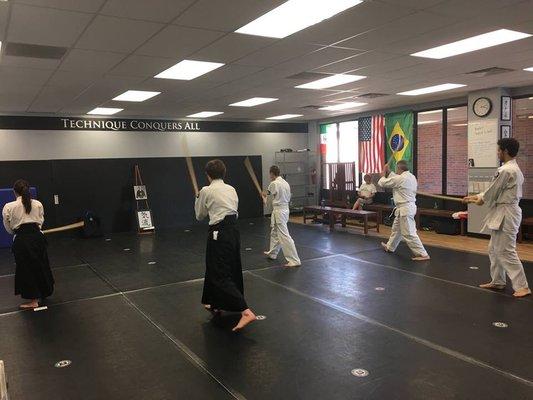 Traditional Aikido weapons is part of our weekly practice. These skills directly translate to our Aikido open hand (taijutsu) techniques.