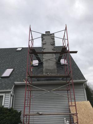 Build chimney box installed stone