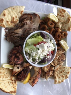 Surf and Turf Leg of Lamb, Chix, Octopus, Calamari with Greek Salad! Delicious