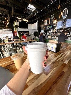 Spiced "Chai"der and an iced white chocolate latte