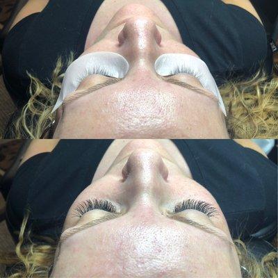 Before and after of classic eyelash extensions