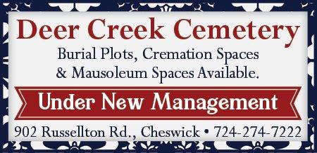 Deer Creek Cemetery is under new management as of January 1st, 2020.  Stop in and introduce yourself or call with questions or concerns.