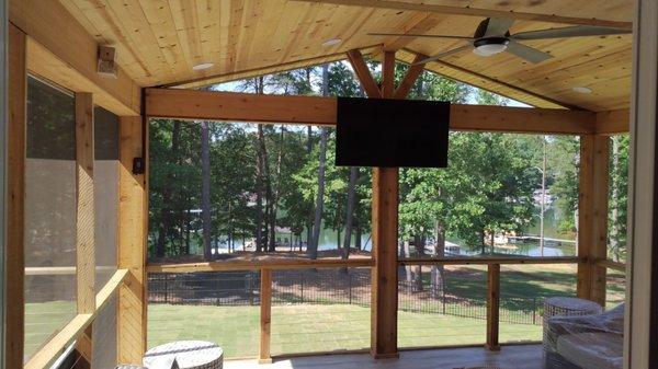 Hung a TV on a porch.