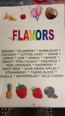 22 FLAVORS OF SHAVE ICE & 2 SUGAR FREE FLAVORS.