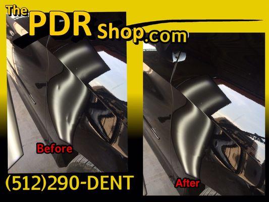 A nice before and after picture of Dents removed with Paintless Dent Repair "PDR"