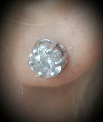 My new diamond earrings!  Picture doesnt do it justice on my ear but, I couldnt wait to put them on!