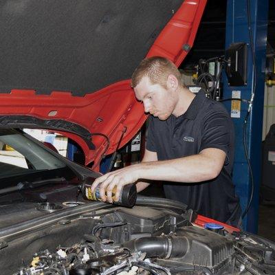 Our technician Shane  performing a brake fluid flush on a Volvo.