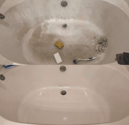 I know this is kinda gross, but this is what my tub looked like before vs after Sunrise came thru for me with their cleaning service