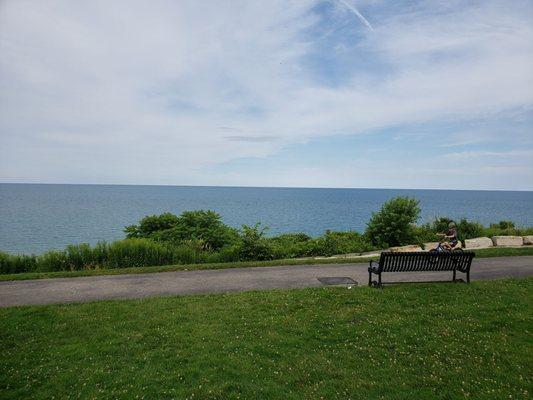 Lake Michigan (salt-free, shark-free) is very calm.