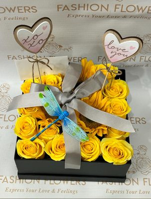 Love box with yellow roses