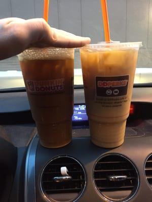 Coffee on the right is has cream. Coffee on the left I got at squirrel hill has the skim milk. HUGE difference.