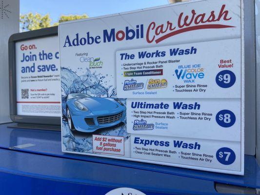 The car wash is a "touch less" was of money. It's not an actual drive thru car wash with brushes that scrub your car.