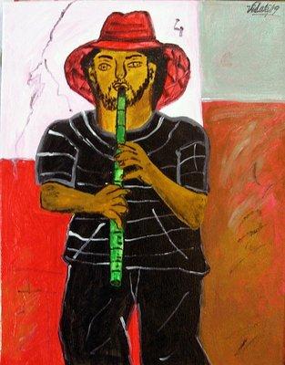 Music with Red Hat 14 x 11 acrylic on canvas Francisco Vidal