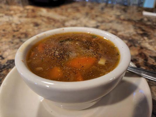 Beef rice vegetable soup. Outstanding!