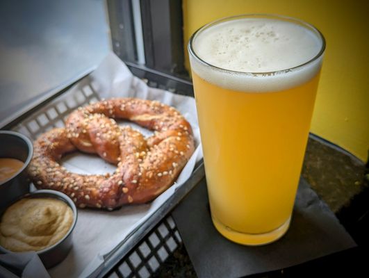 Mystic Valley PKWY "MVP" NEIPA with our house made pretzel