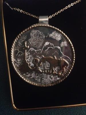 Praying Cowboy engraved pendant