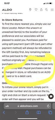 Return policy for PayPal