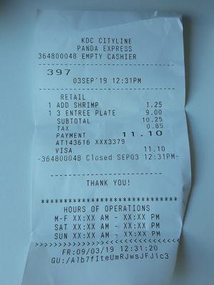 Notice the missing drink, eggrolls, and rangoons. They charged me for a 3 entree plate when it was a bowl.