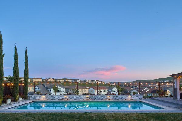 Backyard pool at twilight in Danville, CA. 
 
 Real estate photography for Keller Williams.