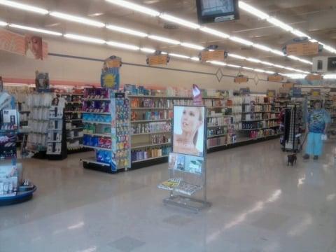 You can bring your dog into the store (note woman on the right)