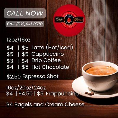 Deja Brew Menu