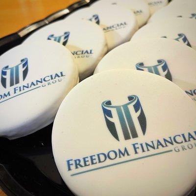 Freedom Financial Group professional logo cookies ordered for a special event.