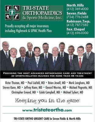 The Physicians of Tri-State Orthopaedics. Proudly serving the community.