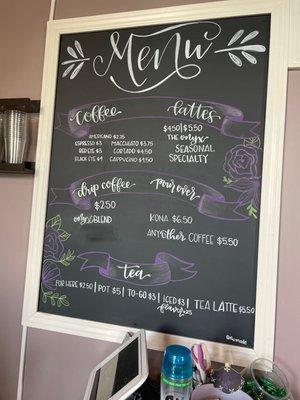 The coffee menu.