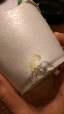 Styrofoam cup my mashed potatoes came in. Melted the styrofoam.