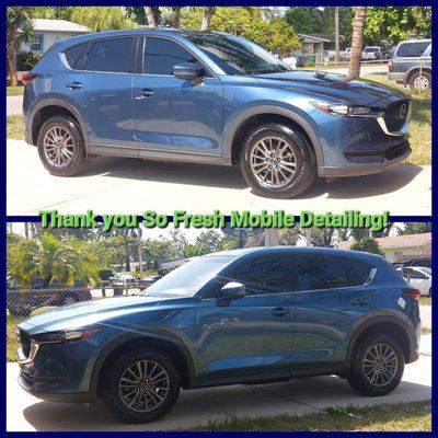 Before and After Car Detailing for Mazda CX-5 Exterior, Tire Polish, and Ceramic Coating: Ultimate Package is Worth It!