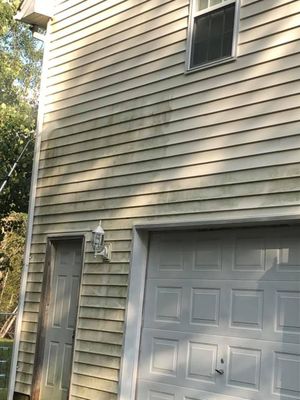 Pressure Washing job in Albrightsville, Pa this side never saw the sun!  We took care of it and added a seal coat.