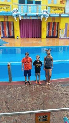 Having a great day a Sea World with Zach, Bode, Jayden, Kim, and David