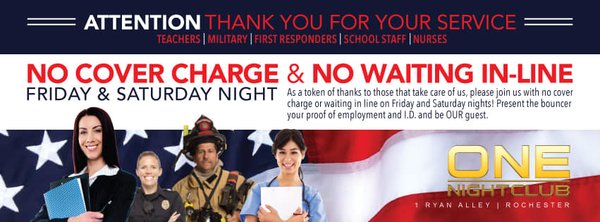 No entry fee for teachers, first responders,military, or nurses on friday or saturday