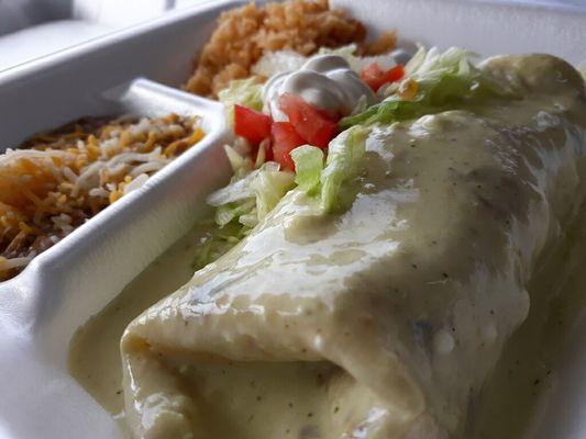 Smothered chicken fajita burrito. Top seller!