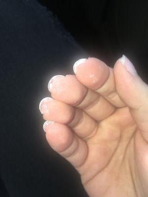 what my nails looked like after getting my acrylics off & he was done. would not clean under my nails without paying for a manicure