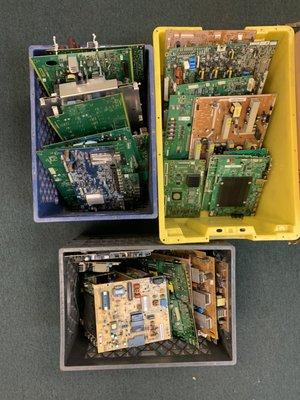 dismantled boards from T.V.'s for reuse