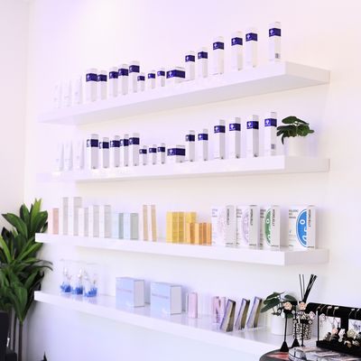 Our product wall at Acqua Salon & Spa