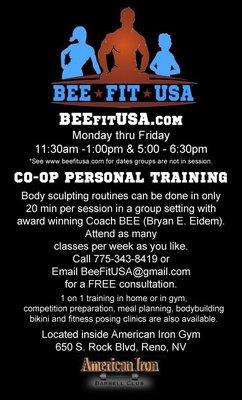 Come on down and join in on my Award Winning Body Sculpting program. http://beefitusa.com