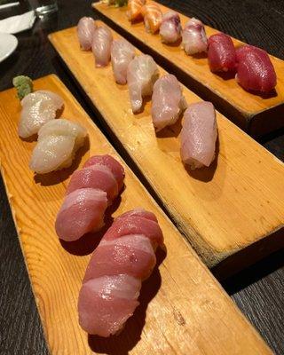 Scallop and fatty tuna in the front are amazing