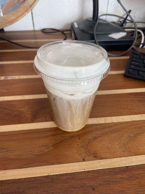 Coconut cold brew with vanilla cold foam!