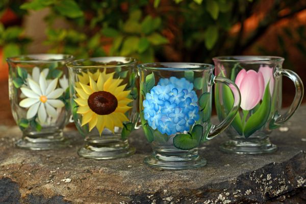 Gorgeous café mugs brighten anyone's day.